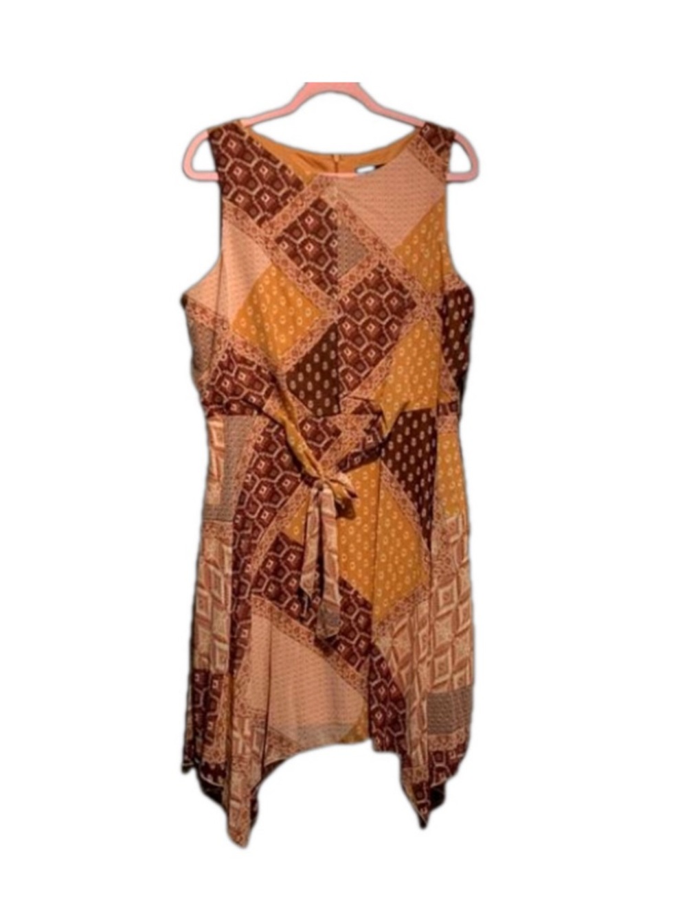 Patchwork High-Low Sleeveless Dress with Self-Tie Waist